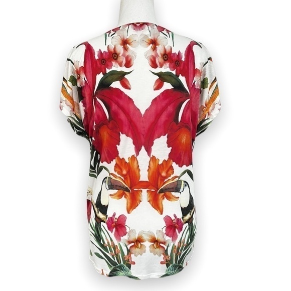 TED Baker London Keyyle Tropical Toucan Lyocell T-shirt Top Women’s Size 1 XS - Picture 4 of 10